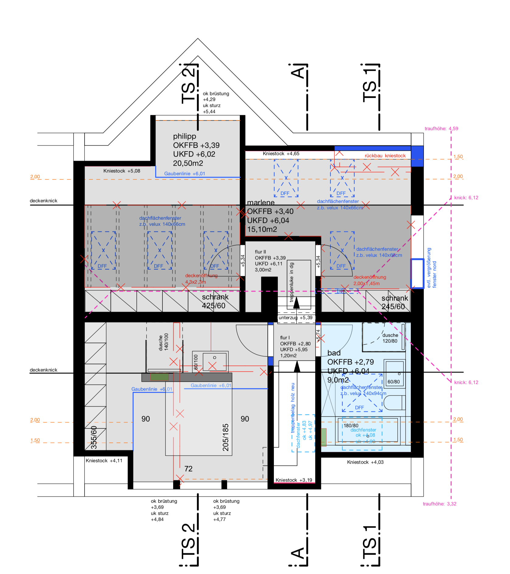 Entwurf, Genehmigung, Werkplanung & Bauleitung für den Umbau einer Doppelhaushälfte in Pasing