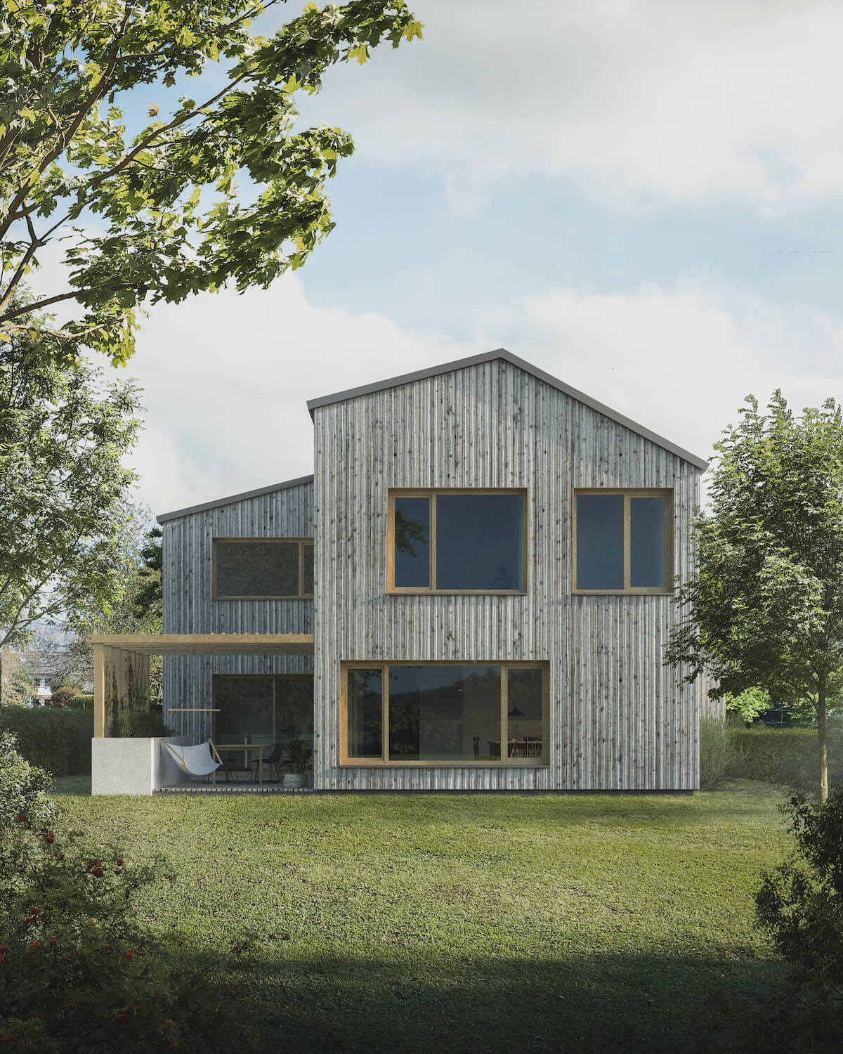 Entwurf Werkplanung und Bauleitung für Neubau eines Einfamilienhauses in Hybridbauweise in Gauting bei München
