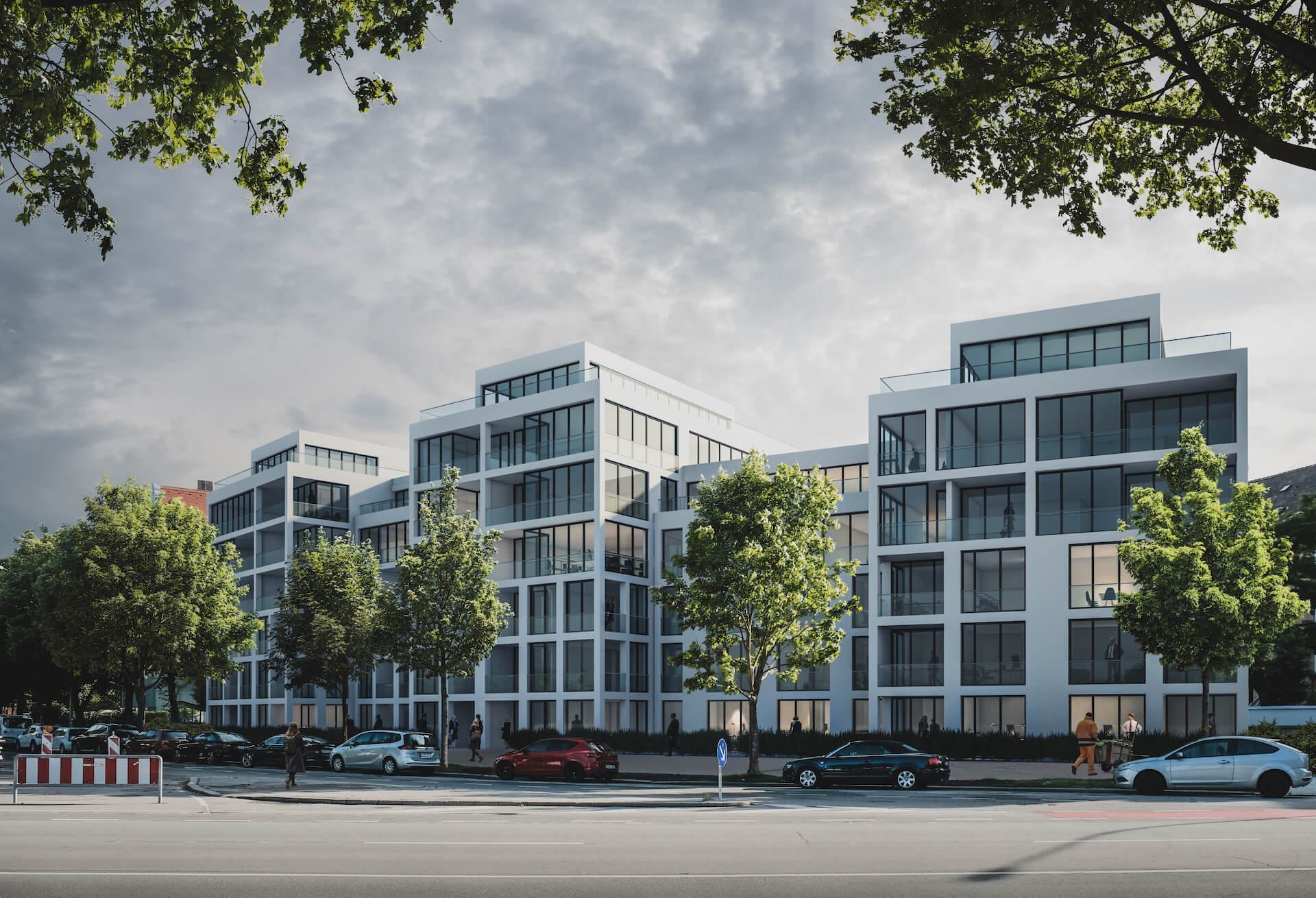 Außenpersektive Visualisierung Wohnungsbau Wettbewerb Bavariaring München