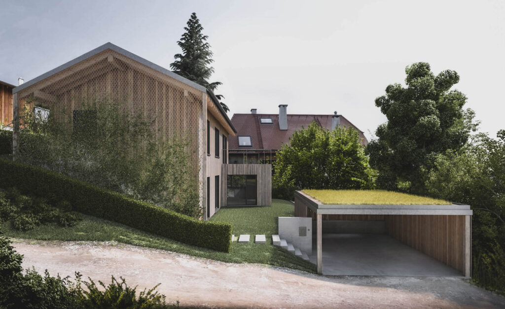 Außen Visualisierung Einfamilienhaus Neubau Finning München