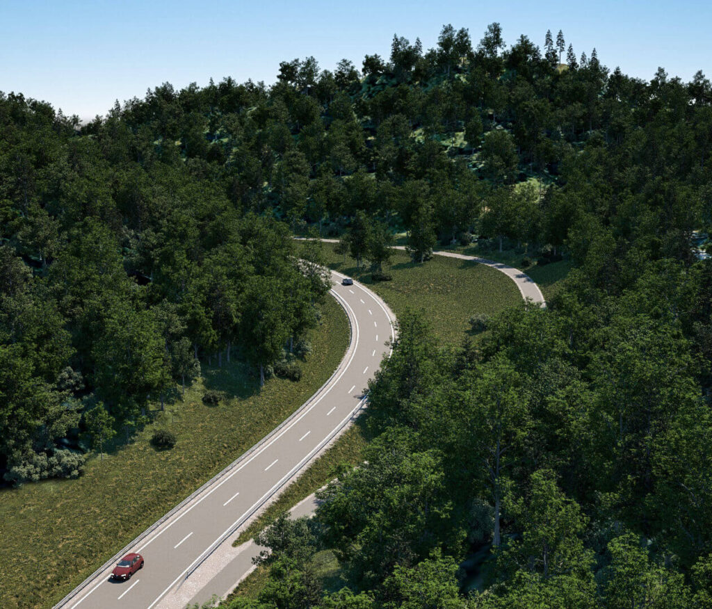 3D Modeling, Visualisierung und Animation einer Straßensimulation aus der Autoperspektive des Ausbaus der St 2225 bei Titting