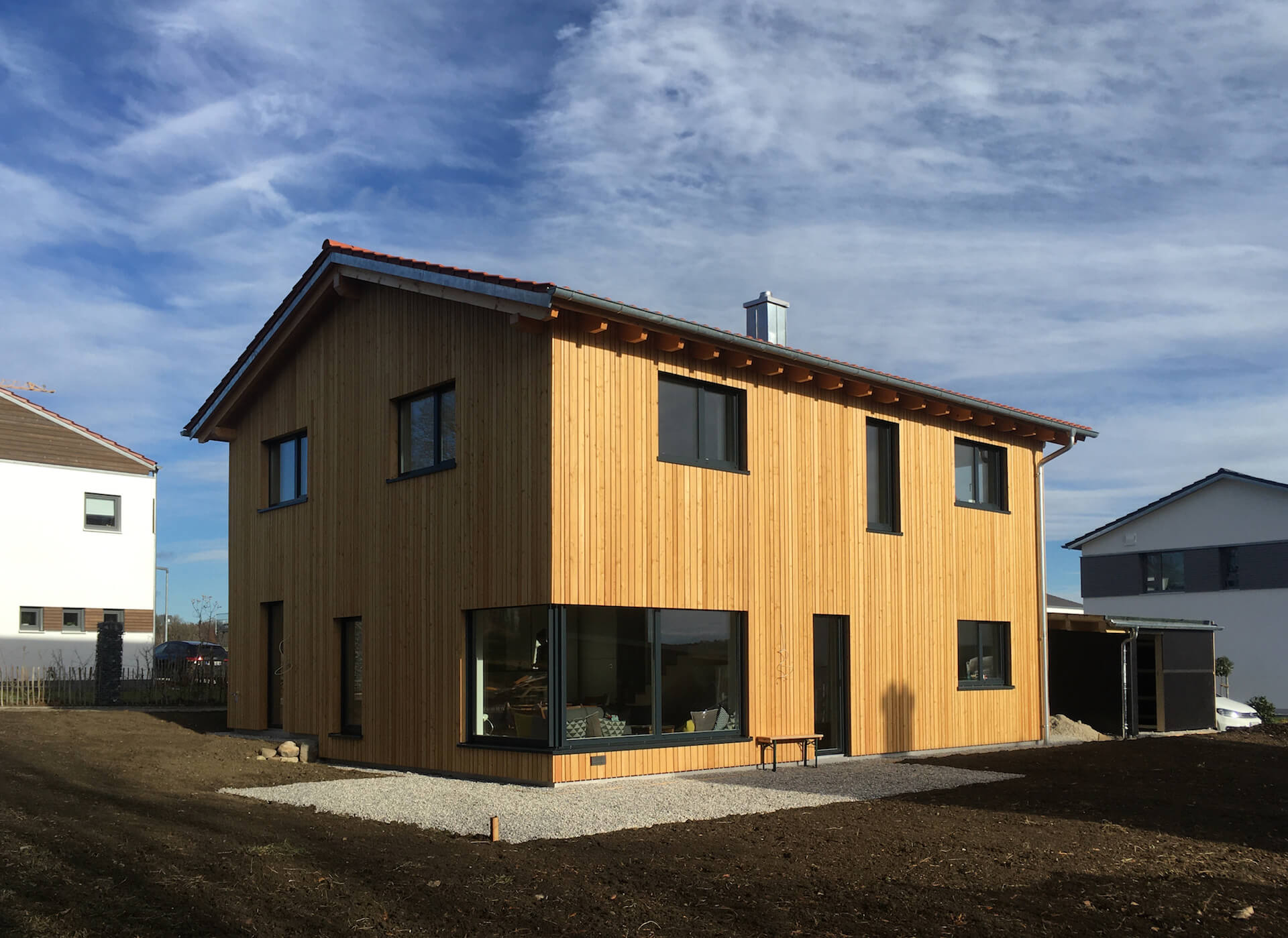 Entwurf Werkplanung und Bauleitung für Neubau eines Einfamilienhauses in Hybridbauweise in Finning am Ammersee